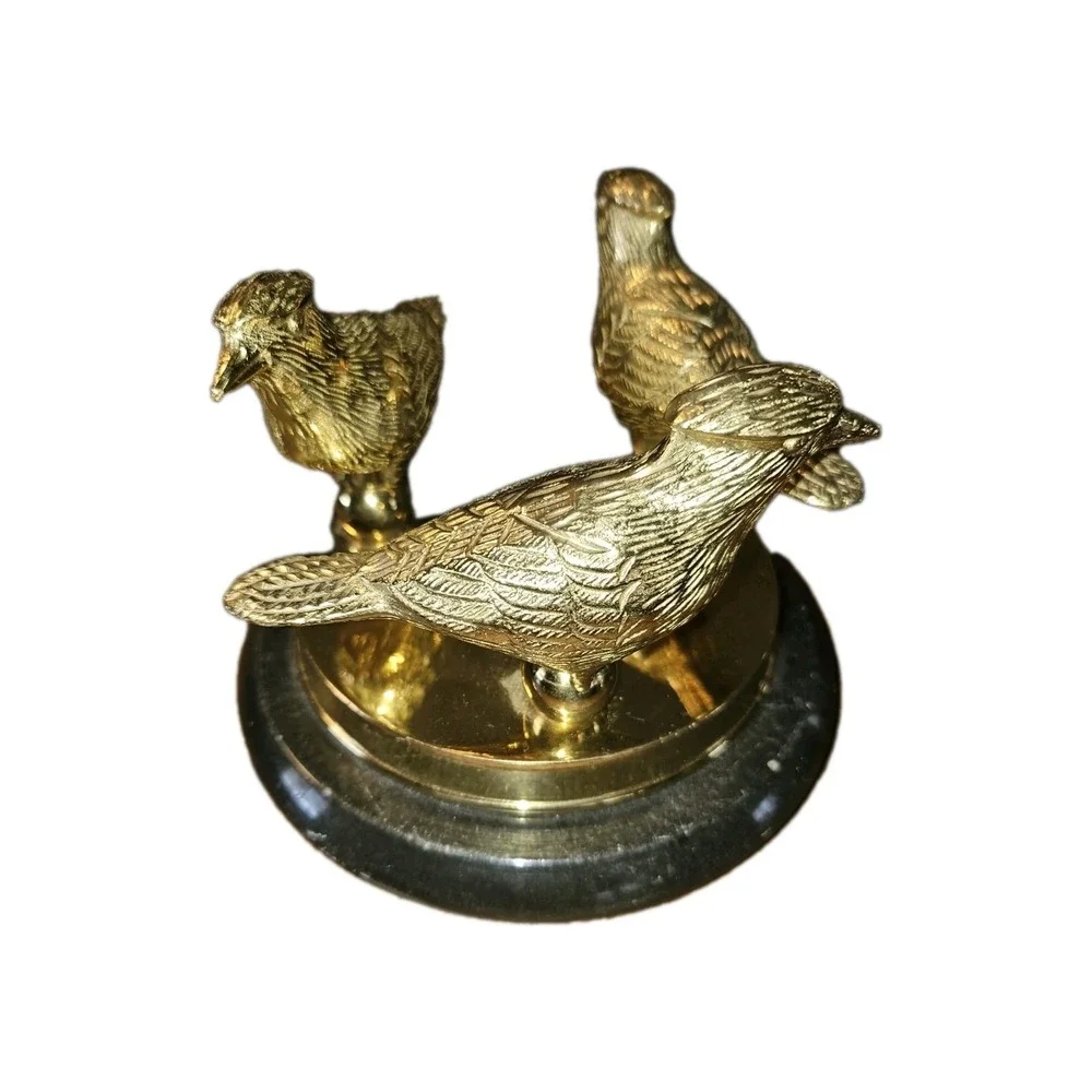 Rare Vintage Brass Or Metal Birds On Marble Base Tabletop Decor/ Paperweight